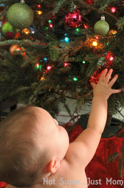 baby and christmas tree