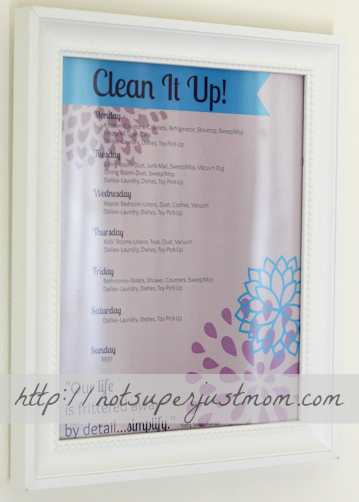 Weekly Cleaning Printable, Not Super Just Mom